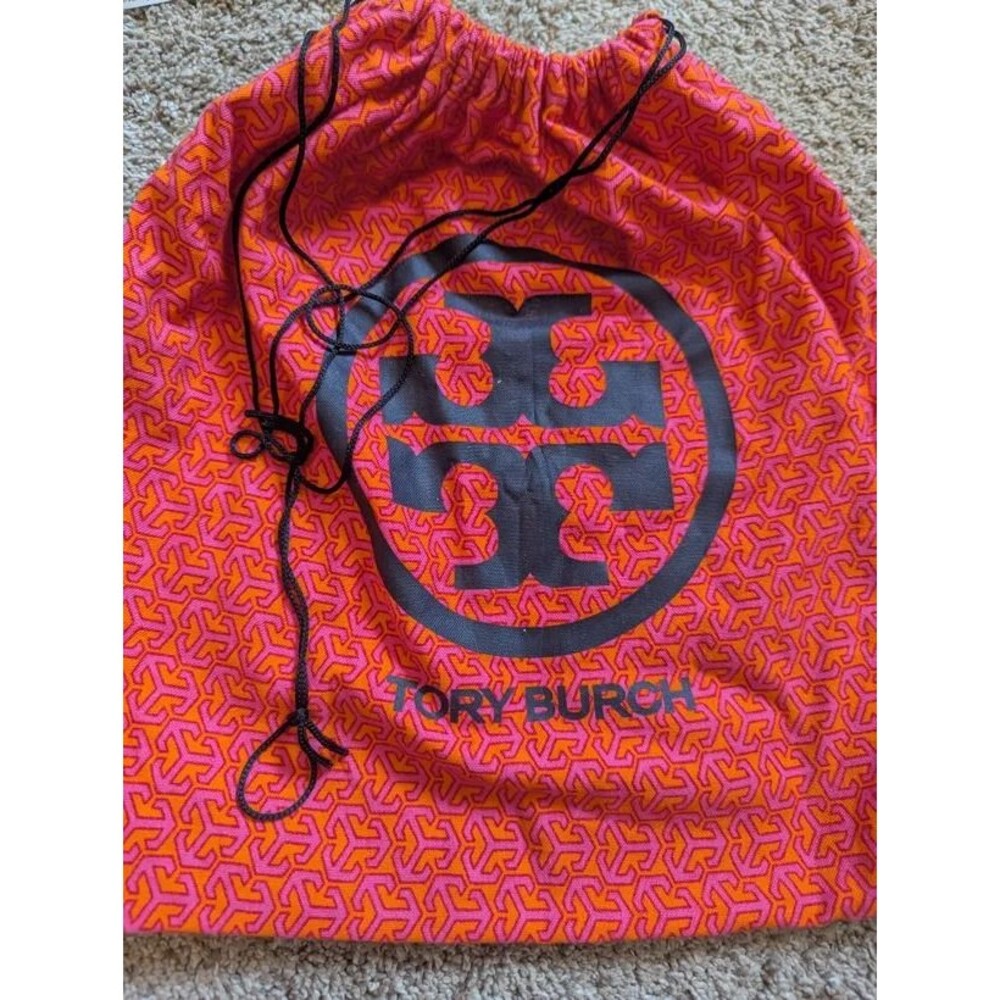 Tory Burch Orange Pink Logo Drawstring Dust Bag Large Storage Pouch